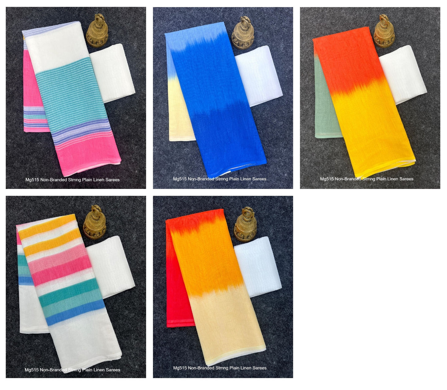 Mg515 Non-Branded Stmng Plain Linen Sarees