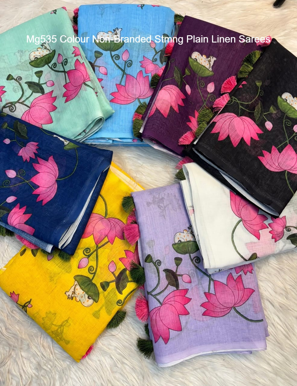 Mg535 Colour Non-Branded Stmng Plain Linen Sarees