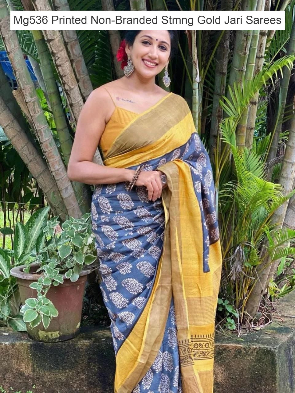 Mg536 Printed Non-Branded Stmng Gold Jari Sarees
