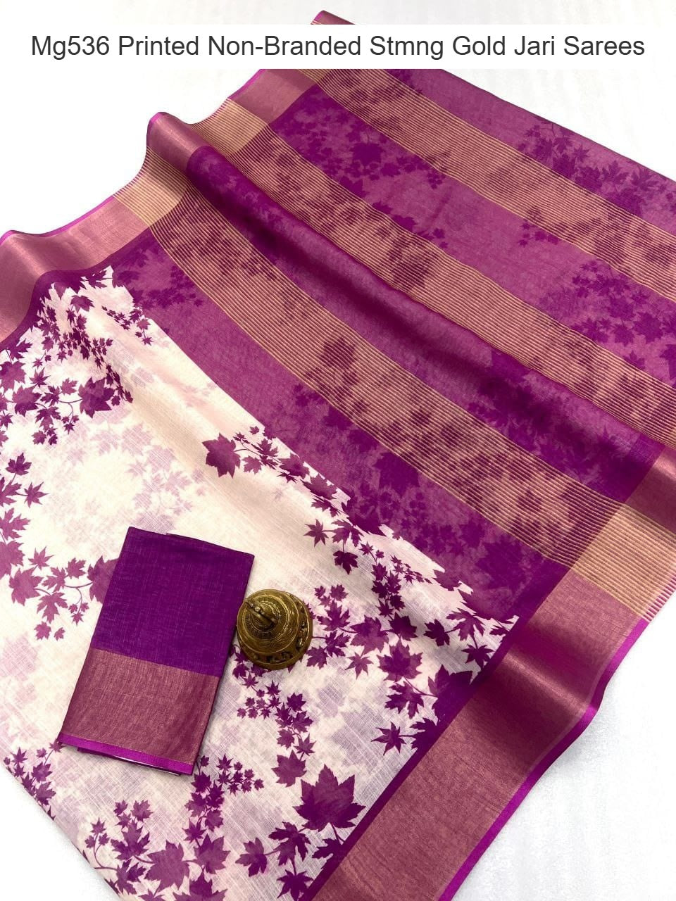 Mg536 Printed Non-Branded Stmng Gold Jari Sarees