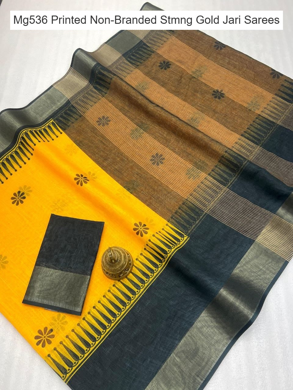 Mg536 Printed Non-Branded Stmng Gold Jari Sarees