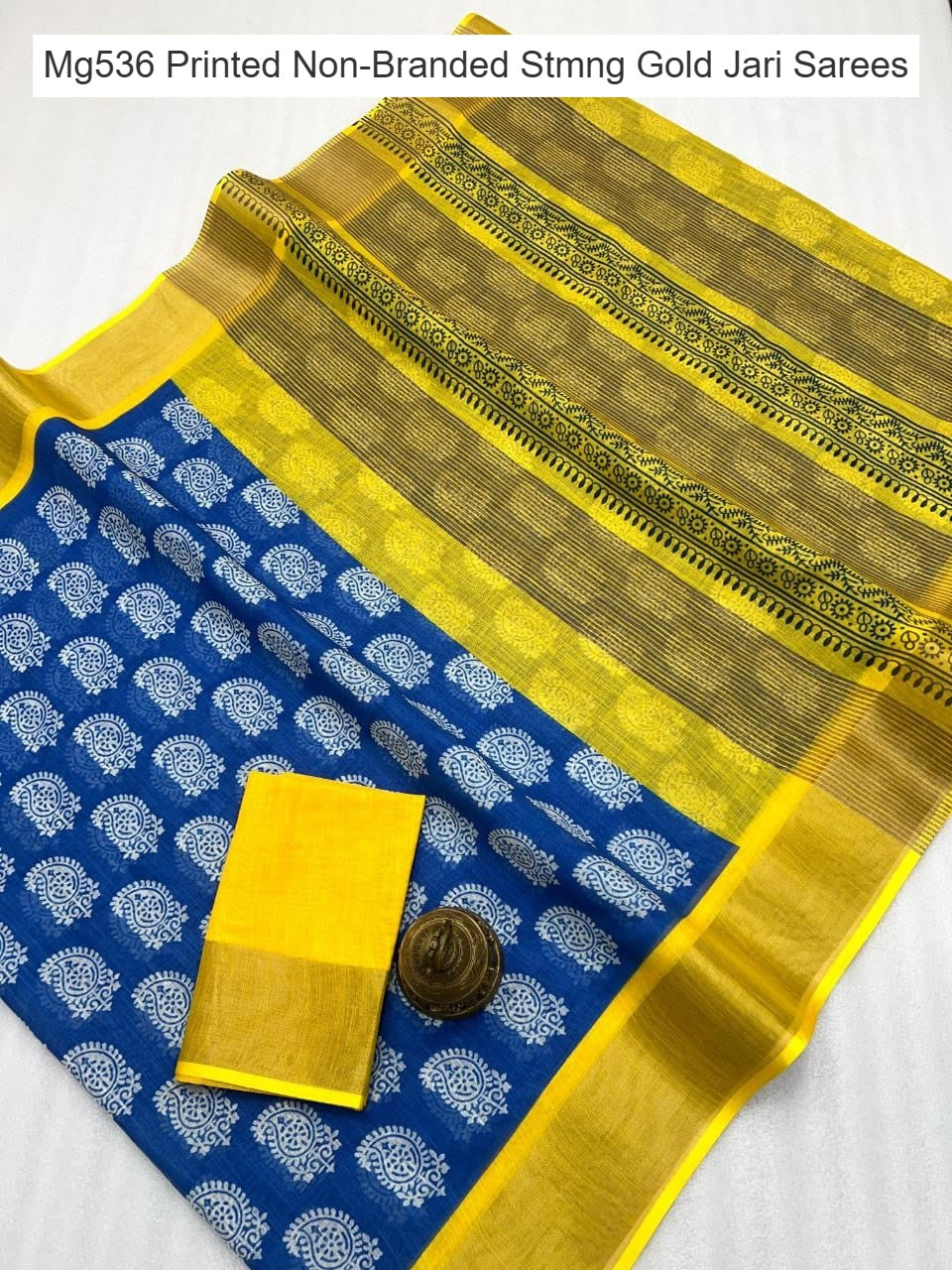 Mg536 Printed Non-Branded Stmng Gold Jari Sarees