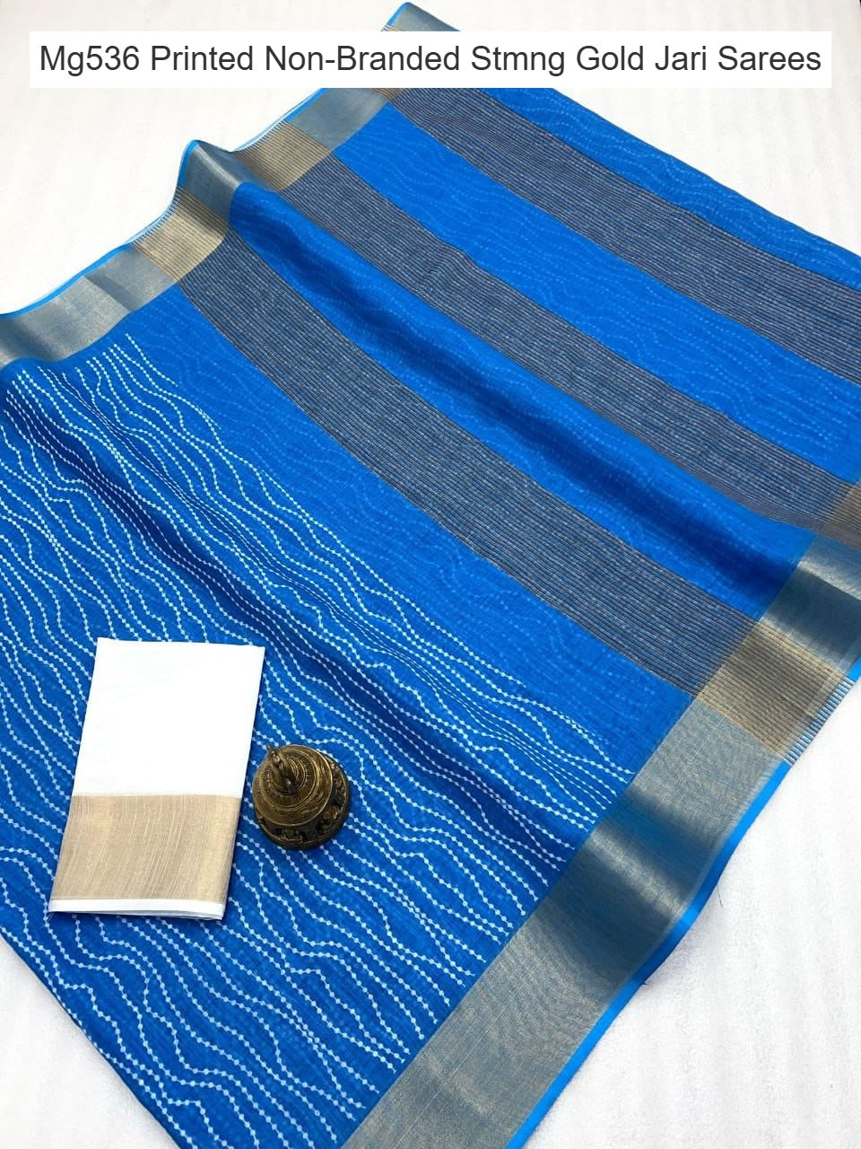 Mg536 Printed Non-Branded Stmng Gold Jari Sarees