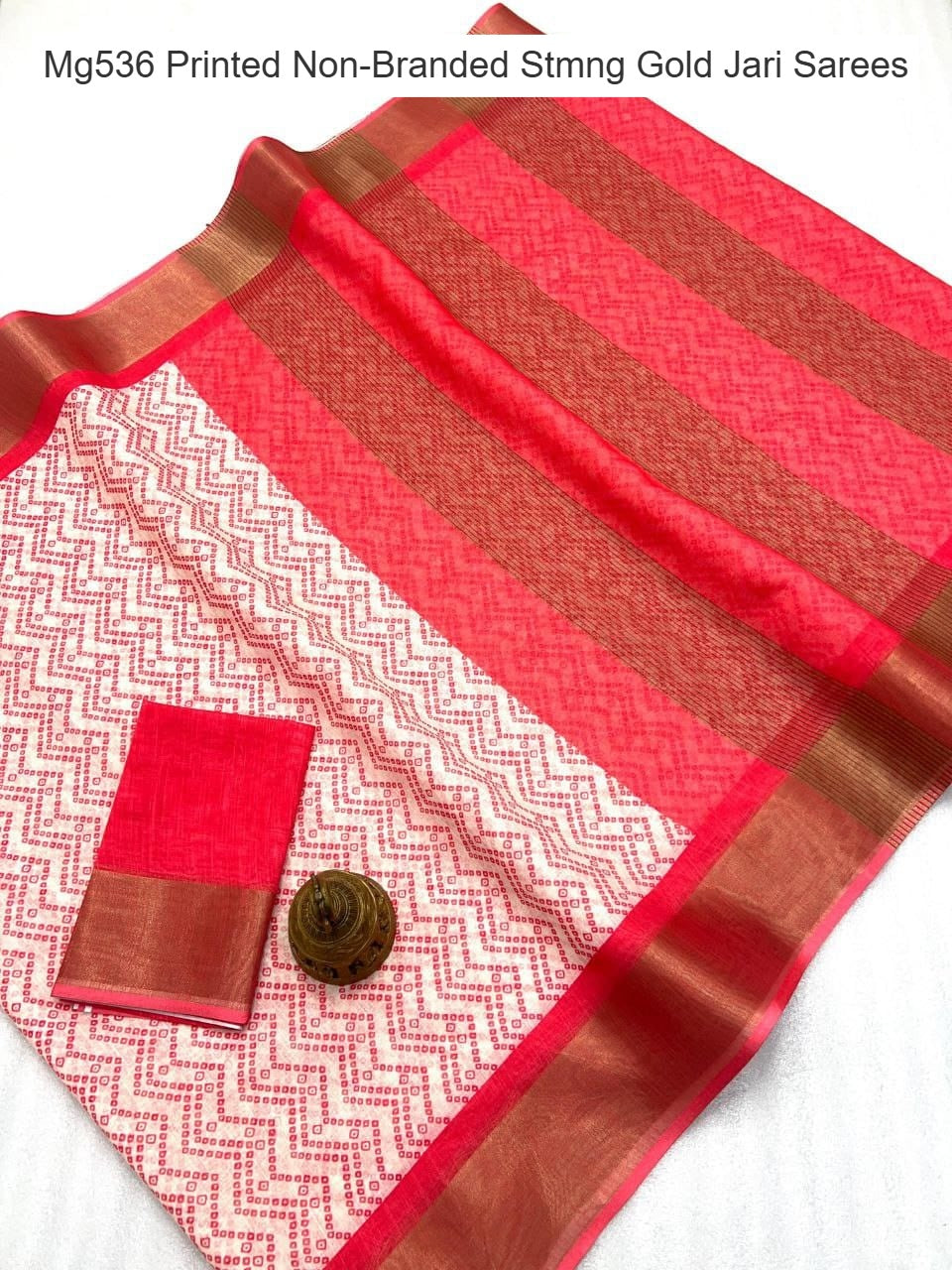 Mg536 Printed Non-Branded Stmng Gold Jari Sarees