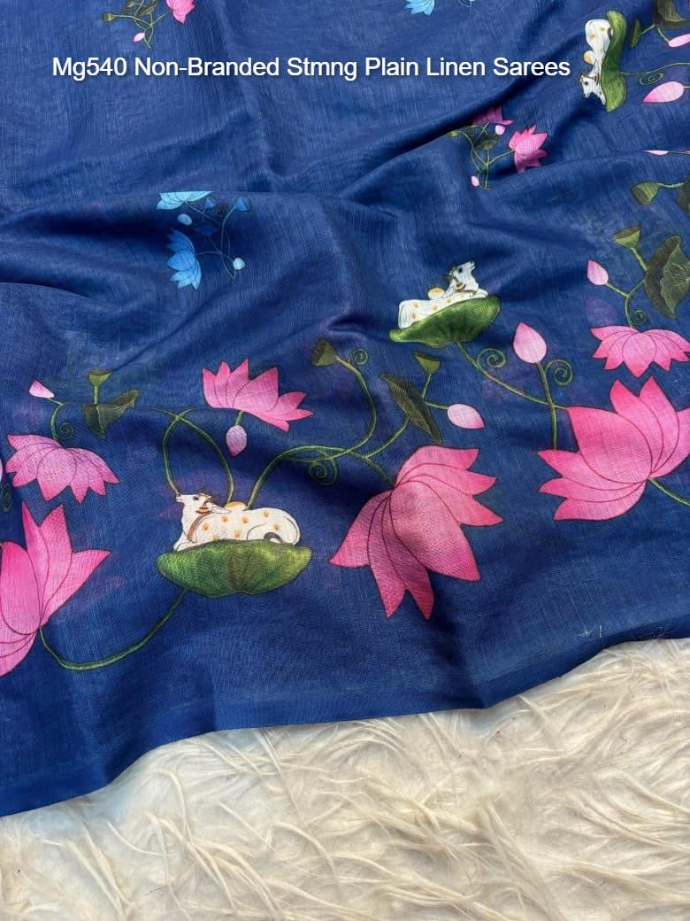 Mg540 Non-Branded Stmng Plain Linen Sarees