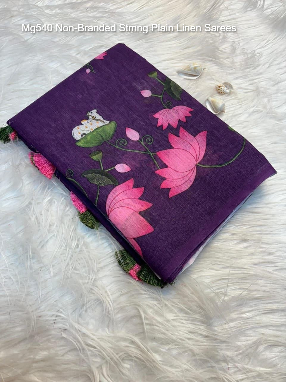 Mg540 Non-Branded Stmng Plain Linen Sarees