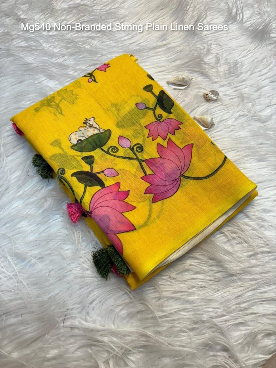 Mg540 Non-Branded Stmng Plain Linen Sarees