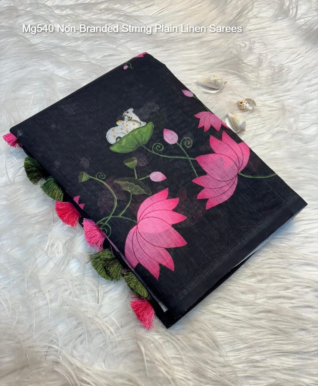 Mg540 Non-Branded Stmng Plain Linen Sarees