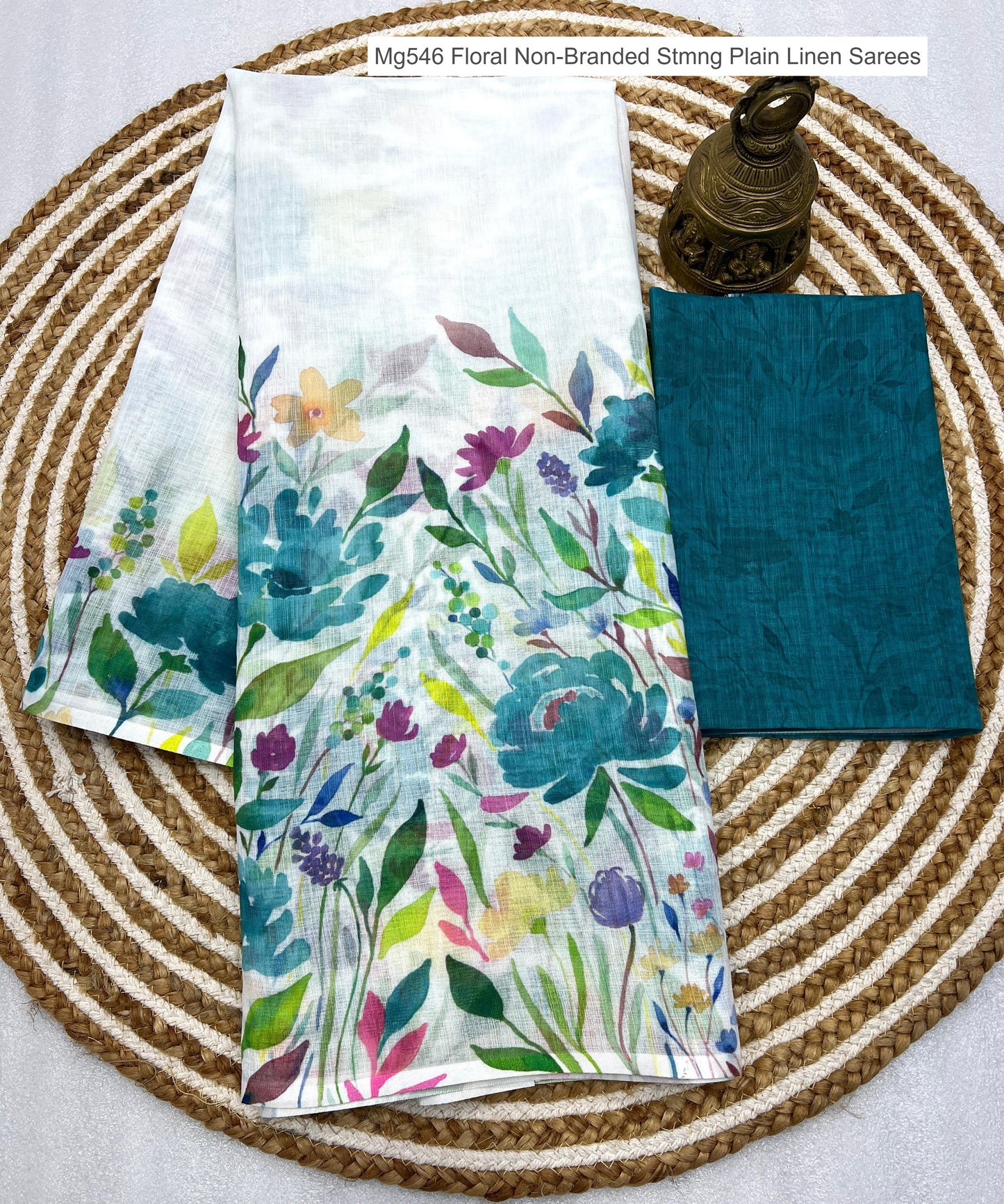 Mg546 Floral Non-Branded Stmng Plain Linen Sarees