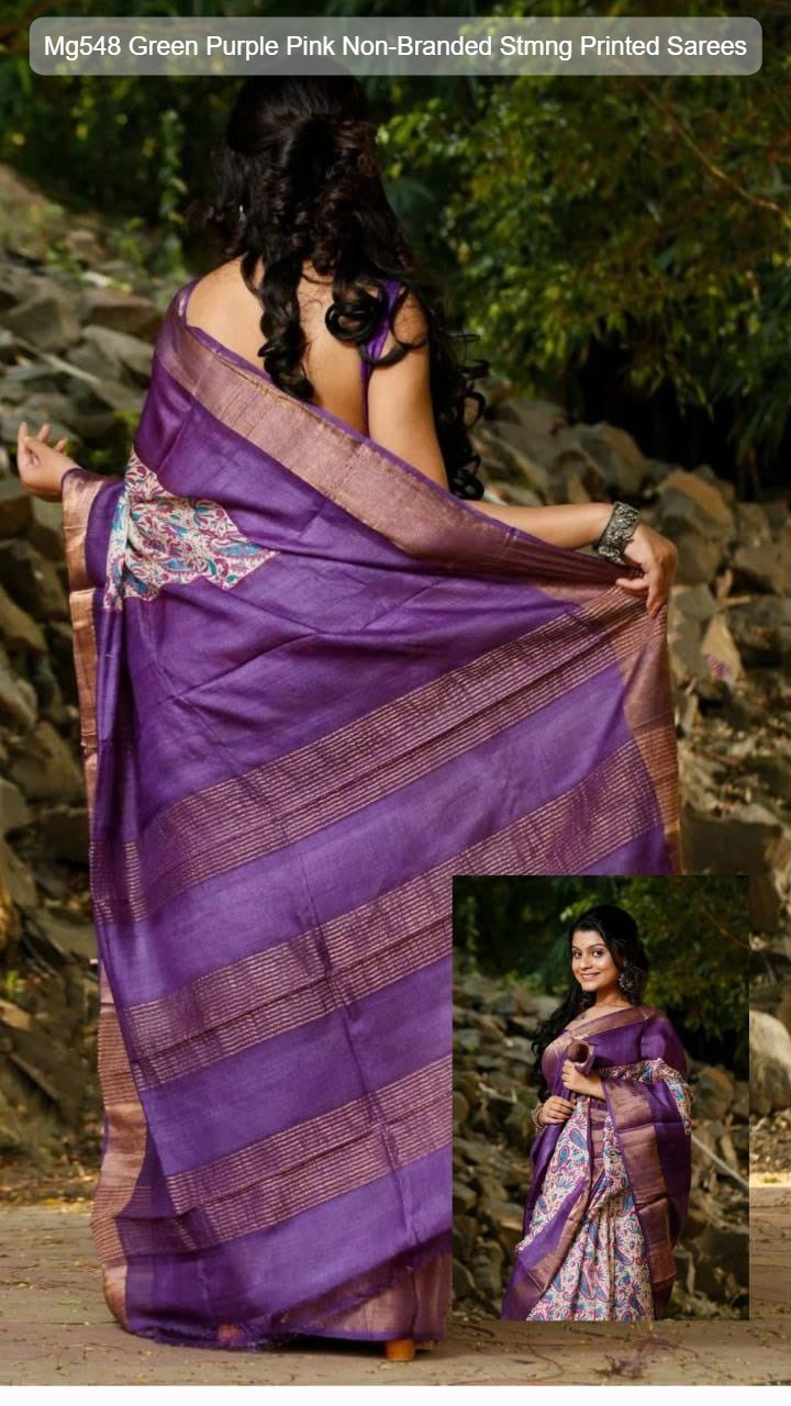 Mg548 Green Purple Pink Non-Branded Stmng Printed Sarees