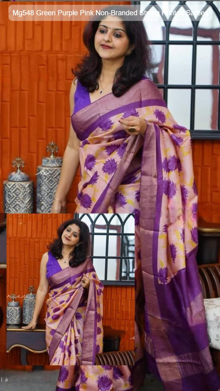 Mg548 Green Purple Pink Non-Branded Stmng Printed Sarees