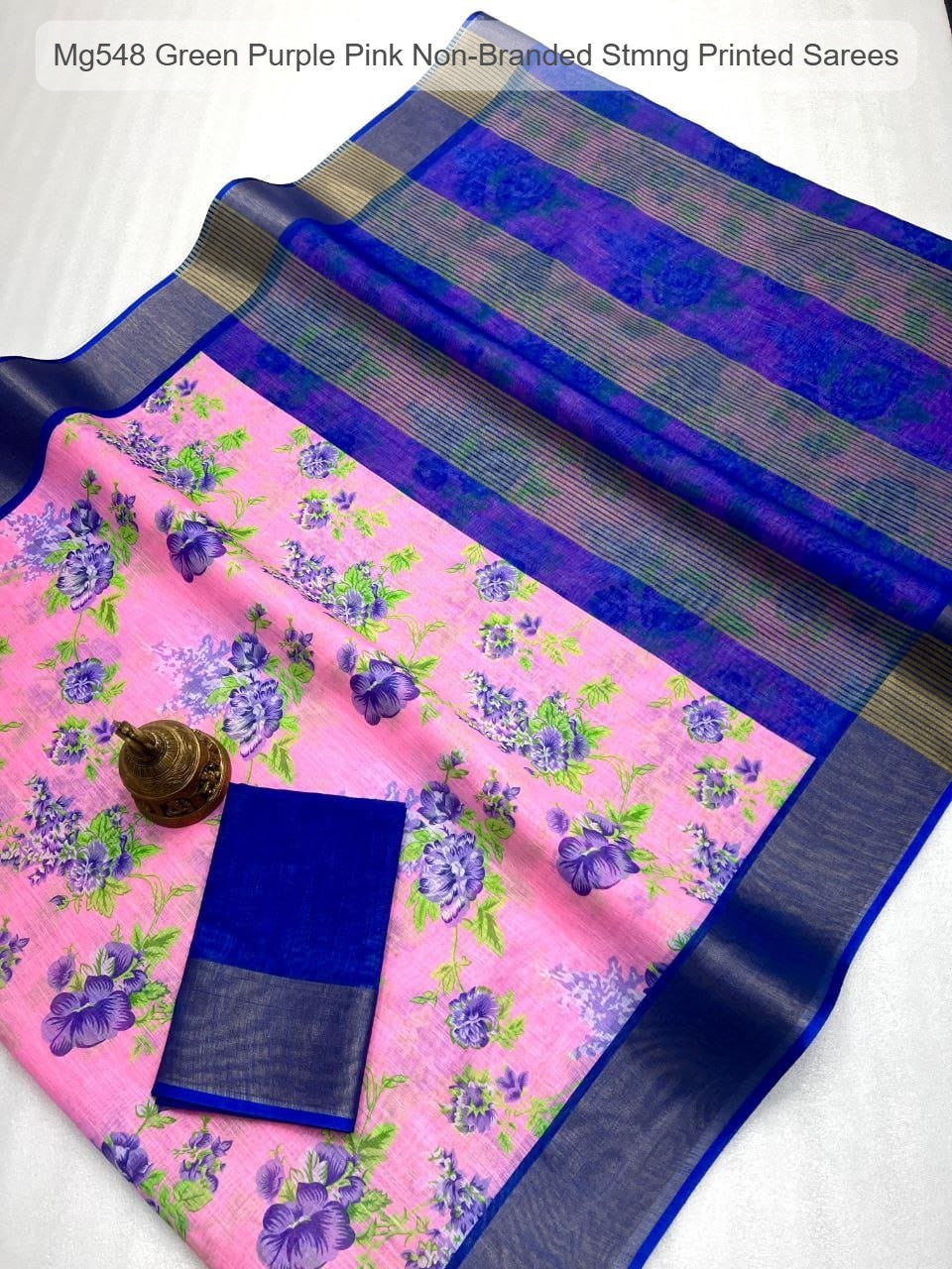 Mg548 Green Purple Pink Non-Branded Stmng Printed Sarees