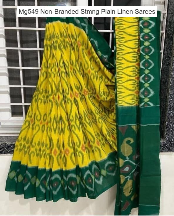 Mg549 Non-Branded Stmng Plain Linen Sarees