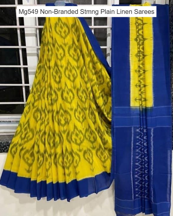 Mg549 Non-Branded Stmng Plain Linen Sarees