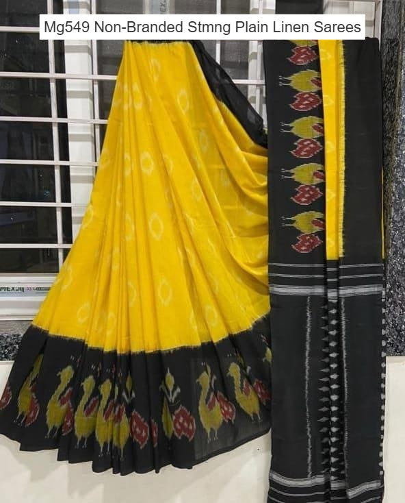 Mg549 Non-Branded Stmng Plain Linen Sarees