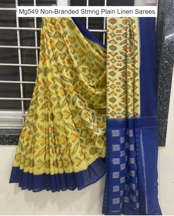 Mg549 Non-Branded Stmng Plain Linen Sarees