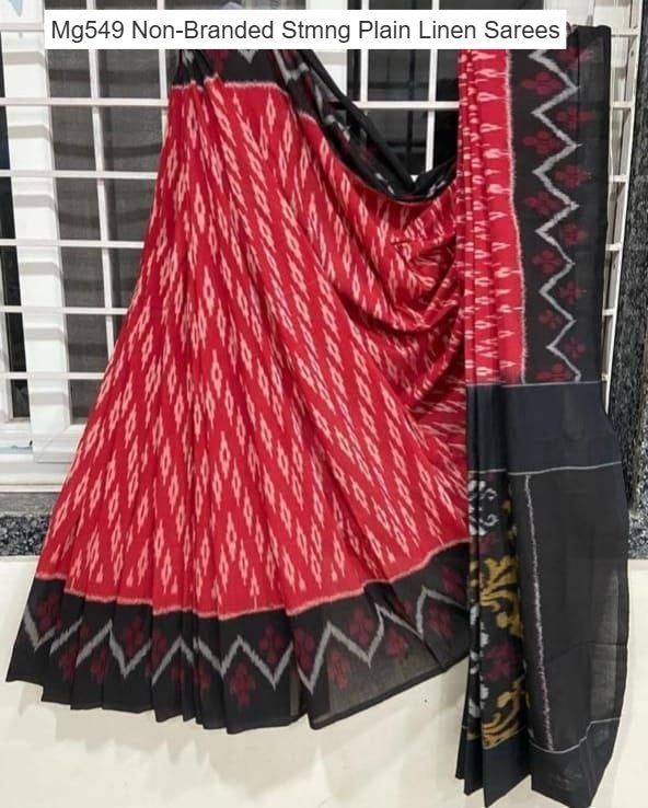 Mg549 Non-Branded Stmng Plain Linen Sarees