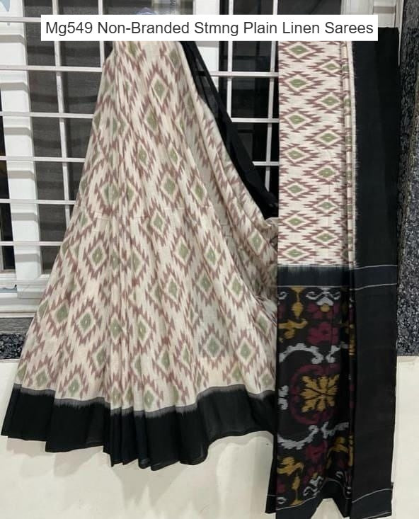 Mg549 Non-Branded Stmng Plain Linen Sarees