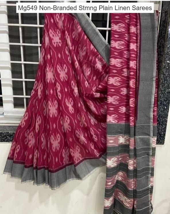 Mg549 Non-Branded Stmng Plain Linen Sarees