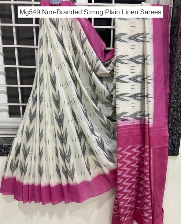 Mg549 Non-Branded Stmng Plain Linen Sarees