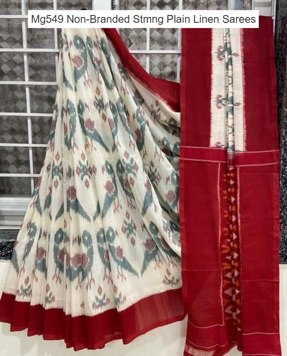 Mg549 Non-Branded Stmng Plain Linen Sarees
