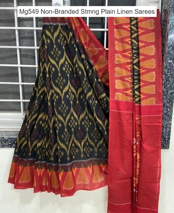 Mg549 Non-Branded Stmng Plain Linen Sarees