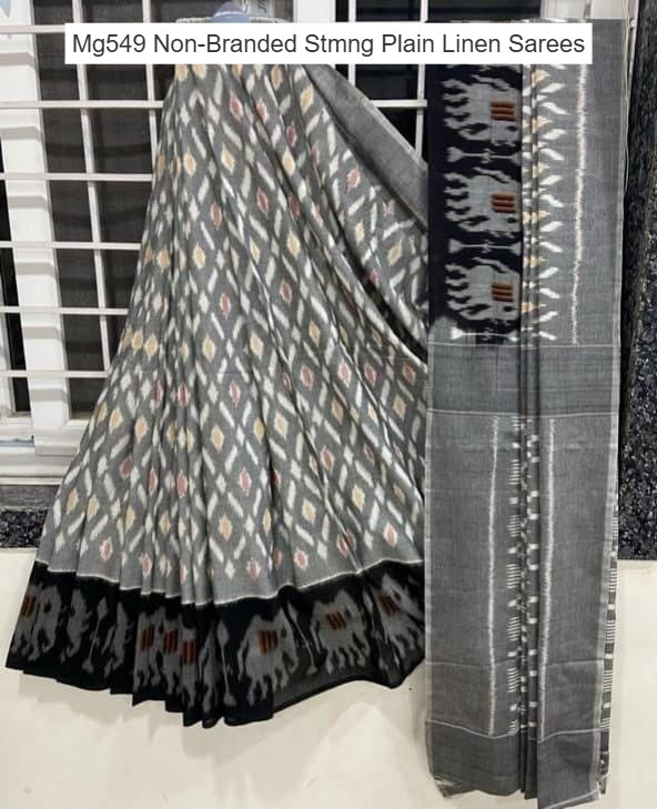 Mg549 Non-Branded Stmng Plain Linen Sarees