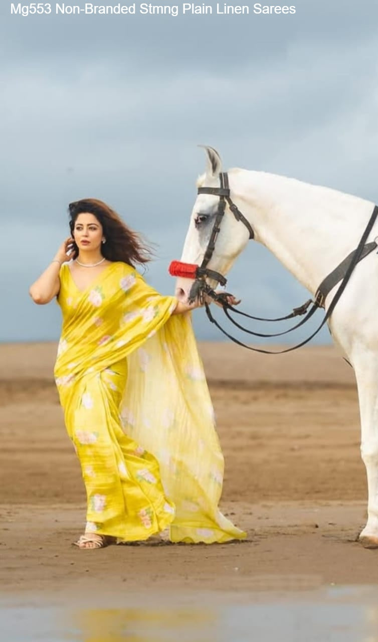 Mg553 Non-Branded Stmng Plain Linen Sarees