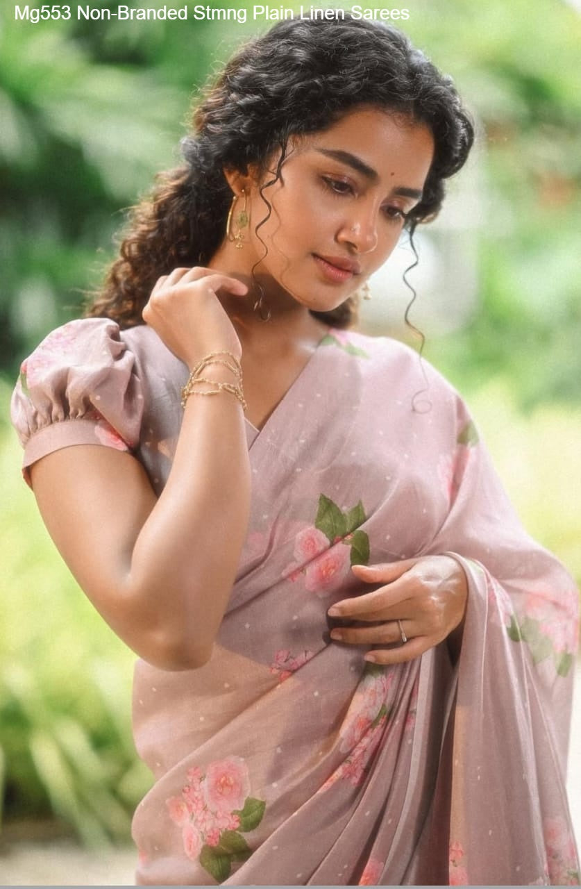 Mg553 Non-Branded Stmng Plain Linen Sarees