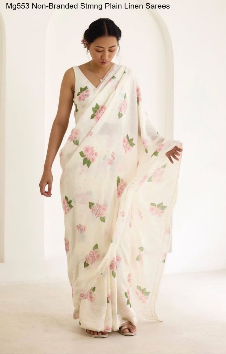 Mg553 Non-Branded Stmng Plain Linen Sarees