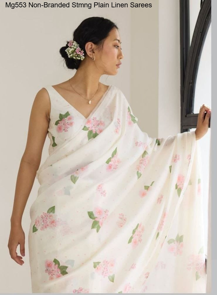 Mg553 Non-Branded Stmng Plain Linen Sarees