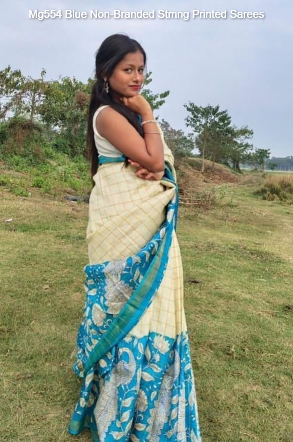 Mg554 Blue Non-Branded Stmng Printed Sarees