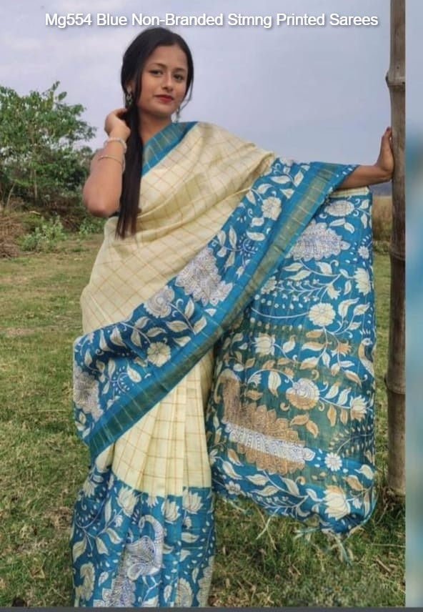 Mg554 Blue Non-Branded Stmng Printed Sarees