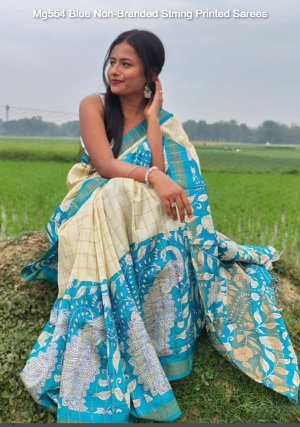 Mg554 Blue Non-Branded Stmng Printed Sarees
