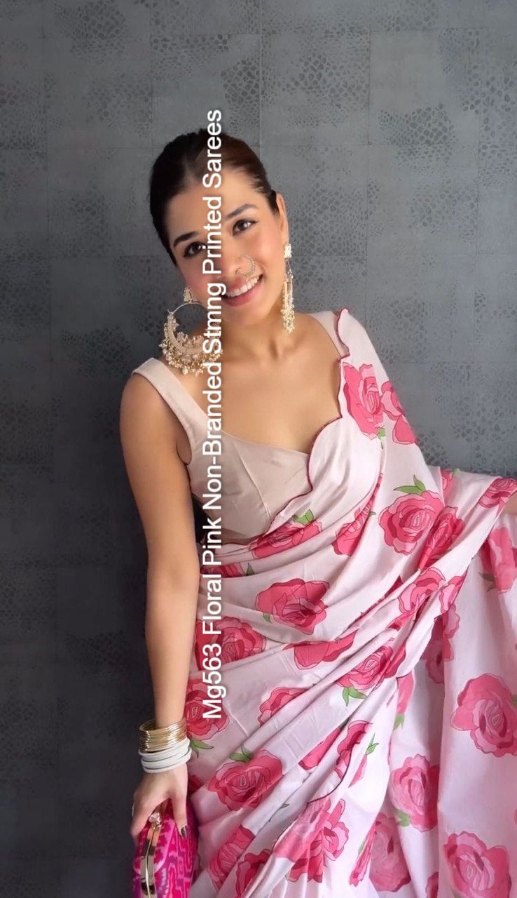 Mg563 Floral Pink Non-Branded Stmng Printed Sarees