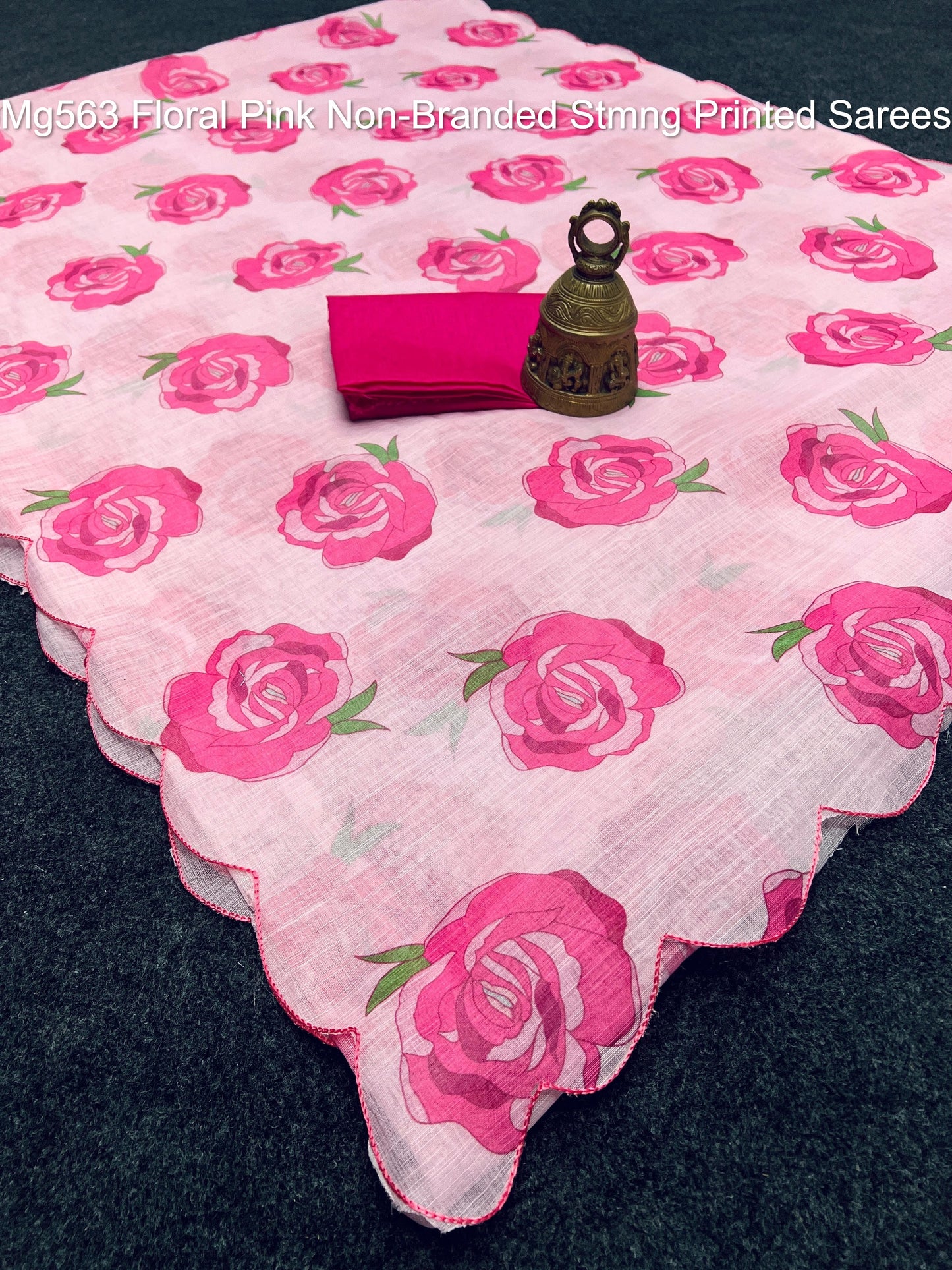 Mg563 Floral Pink Non-Branded Stmng Printed Sarees