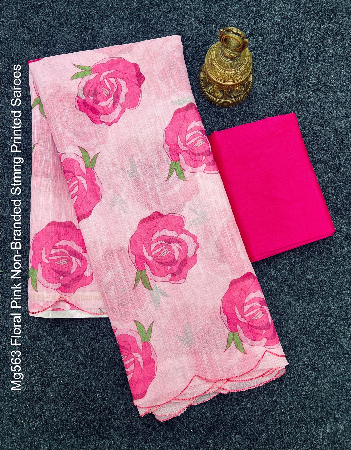Mg563 Floral Pink Non-Branded Stmng Printed Sarees