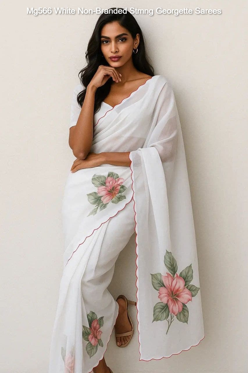 Mg566 White Non-Branded Stmng Georgette Sarees