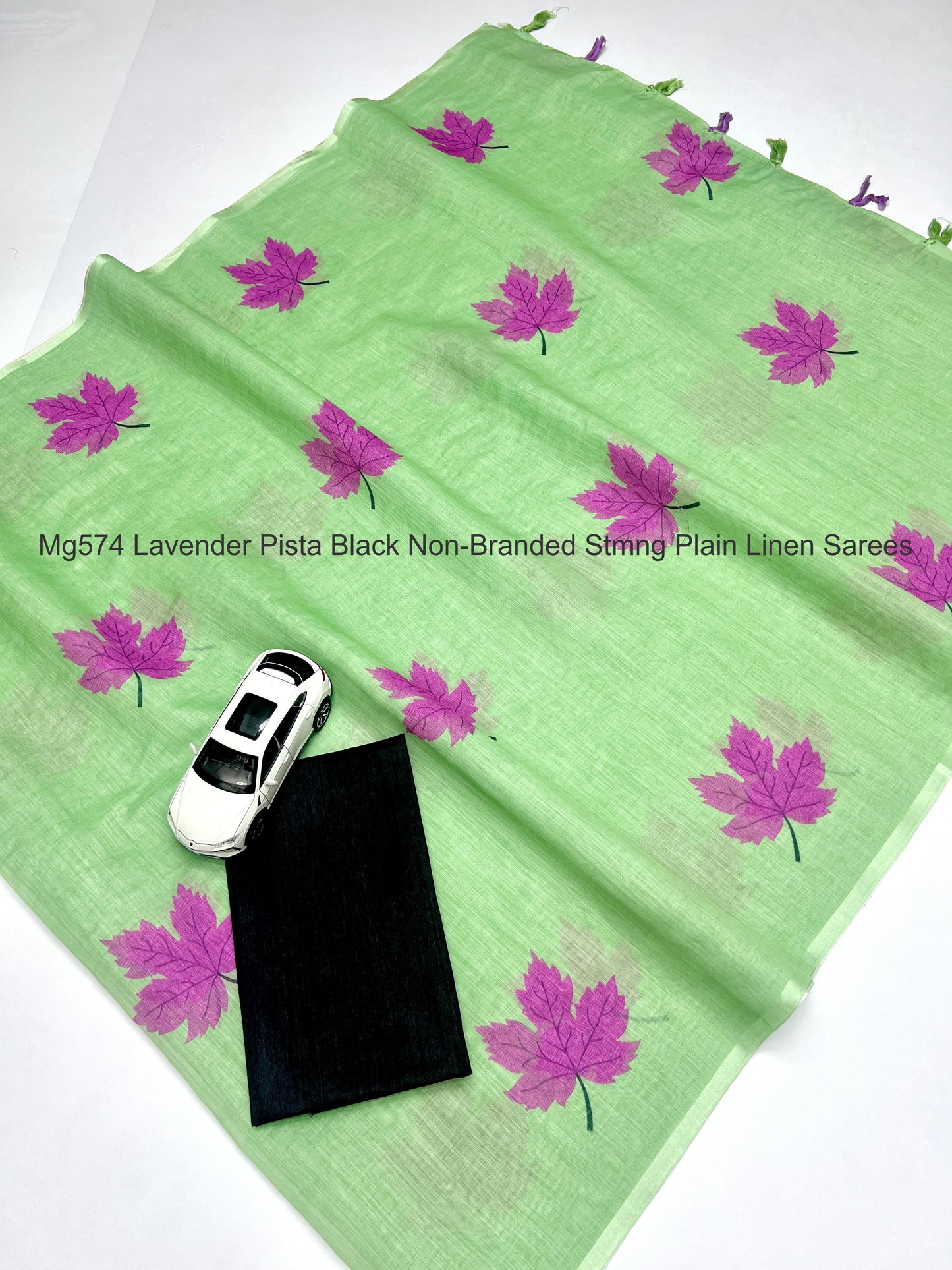 Mg574 Lavender Pista Black Non-Branded Stmng Plain Linen Sarees