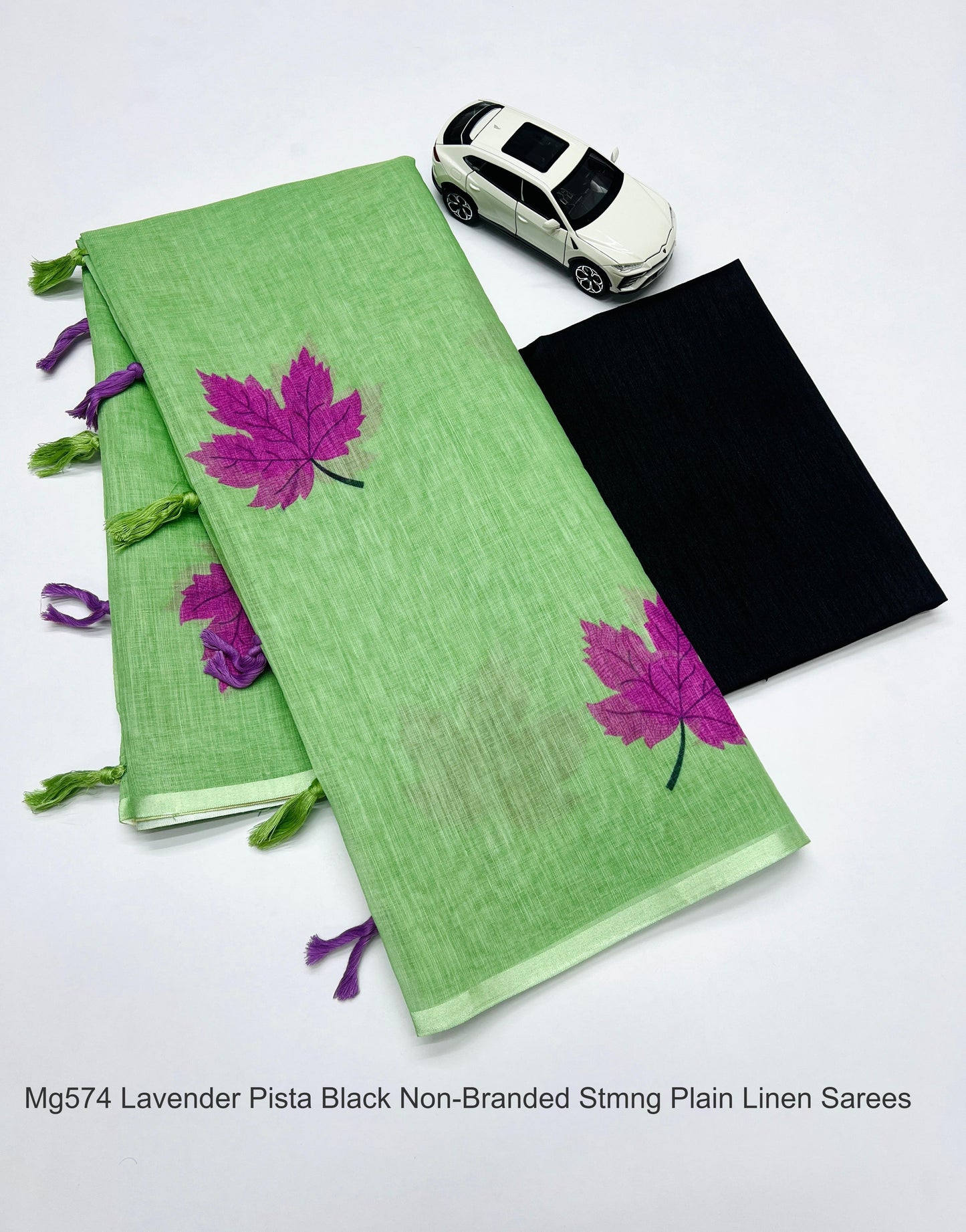 Mg574 Lavender Pista Black Non-Branded Stmng Plain Linen Sarees