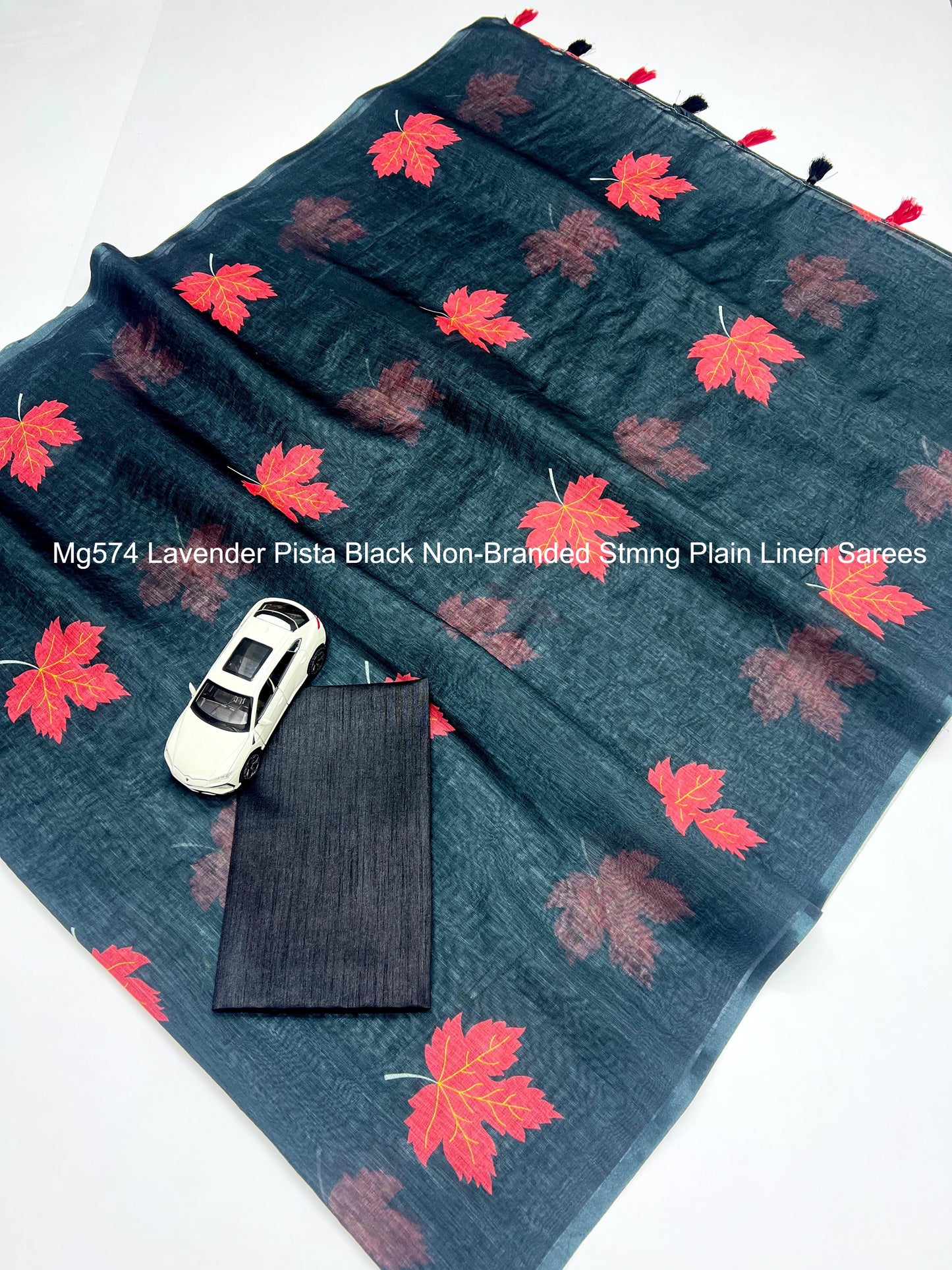 Mg574 Lavender Pista Black Non-Branded Stmng Plain Linen Sarees