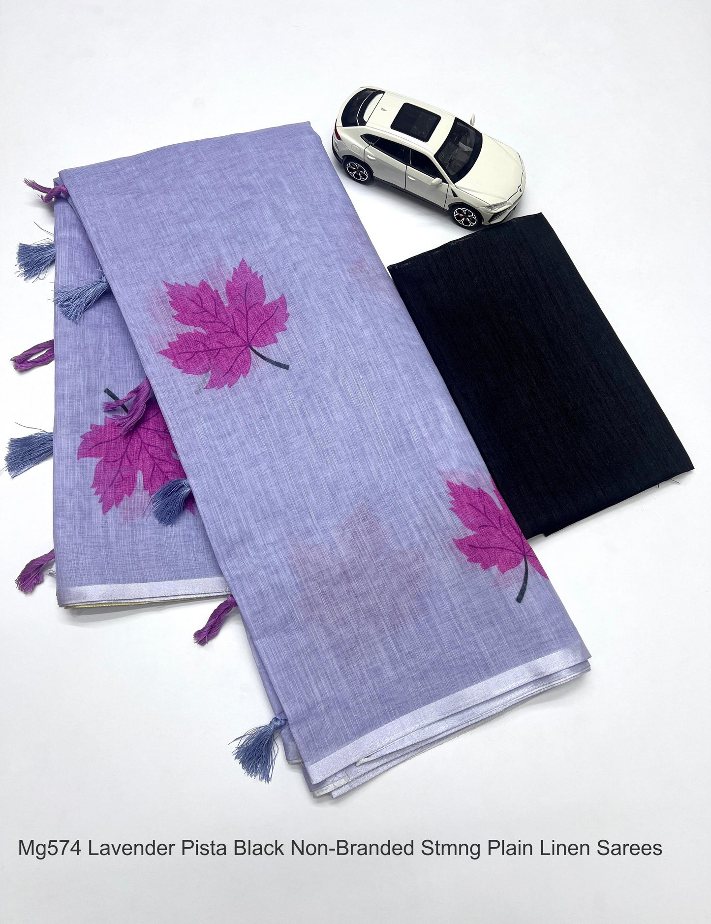 Mg574 Lavender Pista Black Non-Branded Stmng Plain Linen Sarees