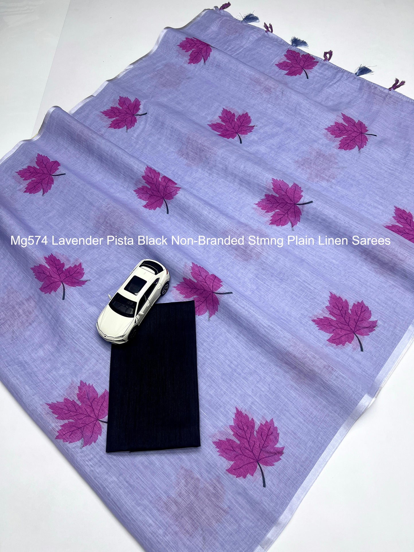 Mg574 Lavender Pista Black Non-Branded Stmng Plain Linen Sarees