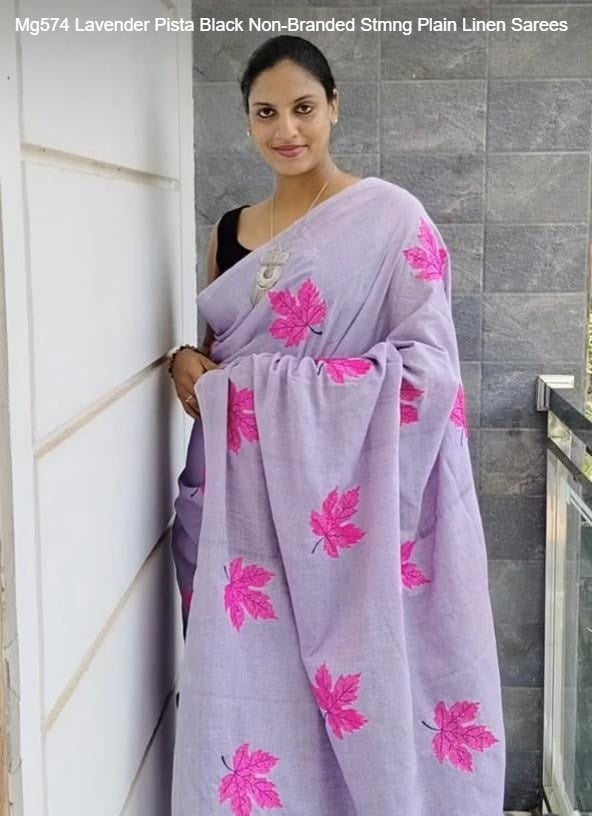 Mg574 Lavender Pista Black Non-Branded Stmng Plain Linen Sarees