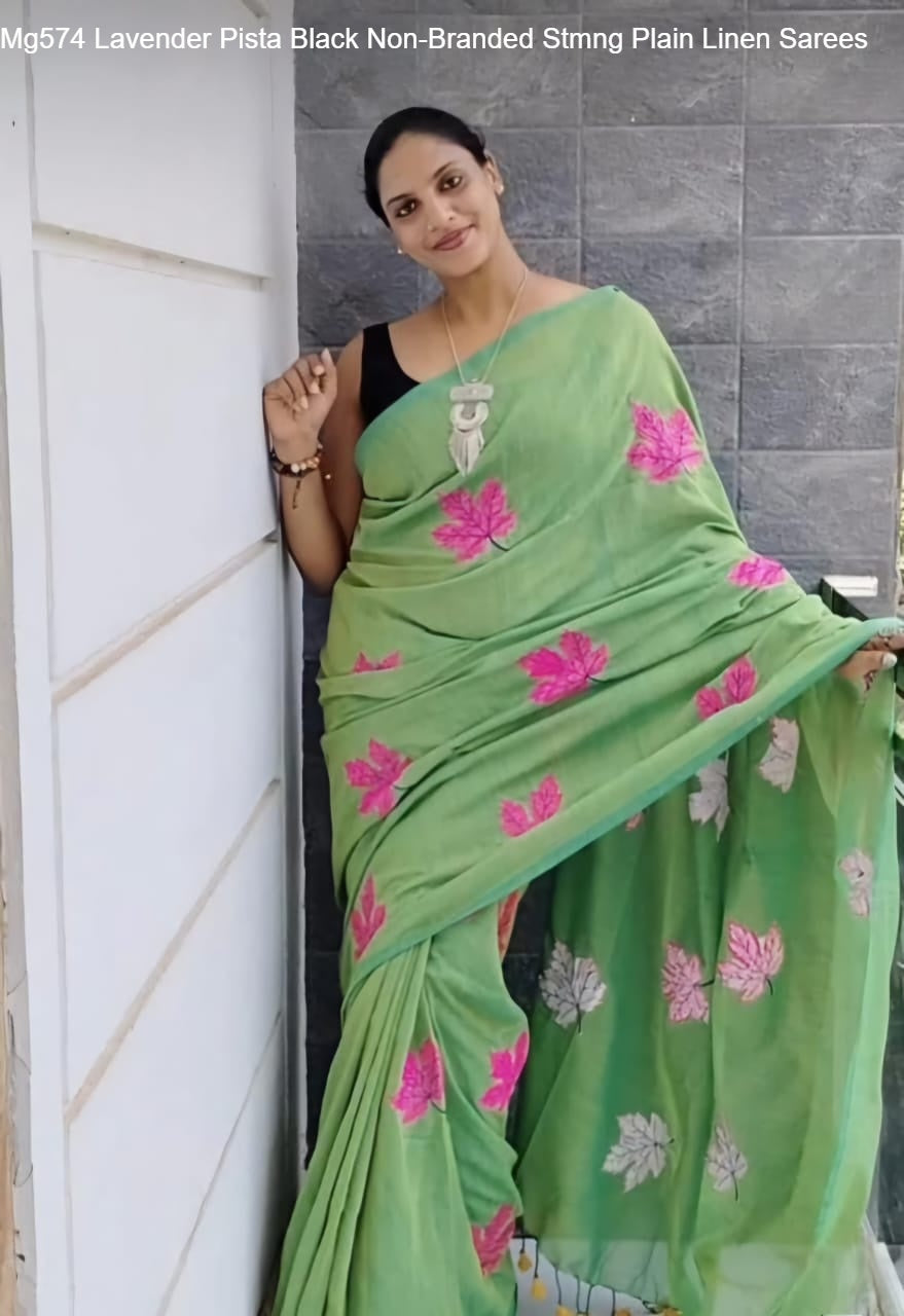 Mg574 Lavender Pista Black Non-Branded Stmng Plain Linen Sarees