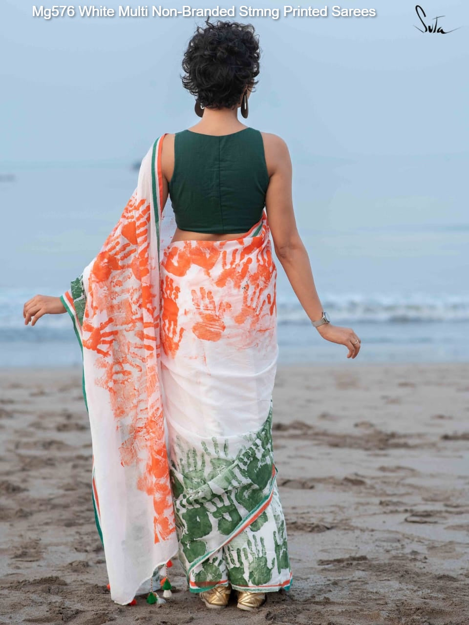 Mg576 White Multi Non-Branded Stmng Printed Sarees