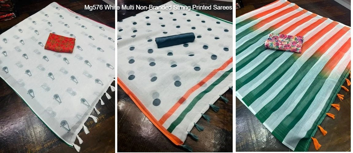 Mg576 White Multi Non-Branded Stmng Printed Sarees