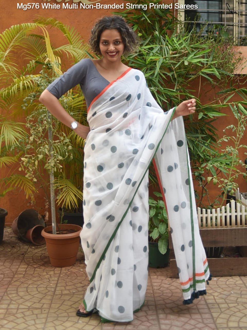 Mg576 White Multi Non-Branded Stmng Printed Sarees