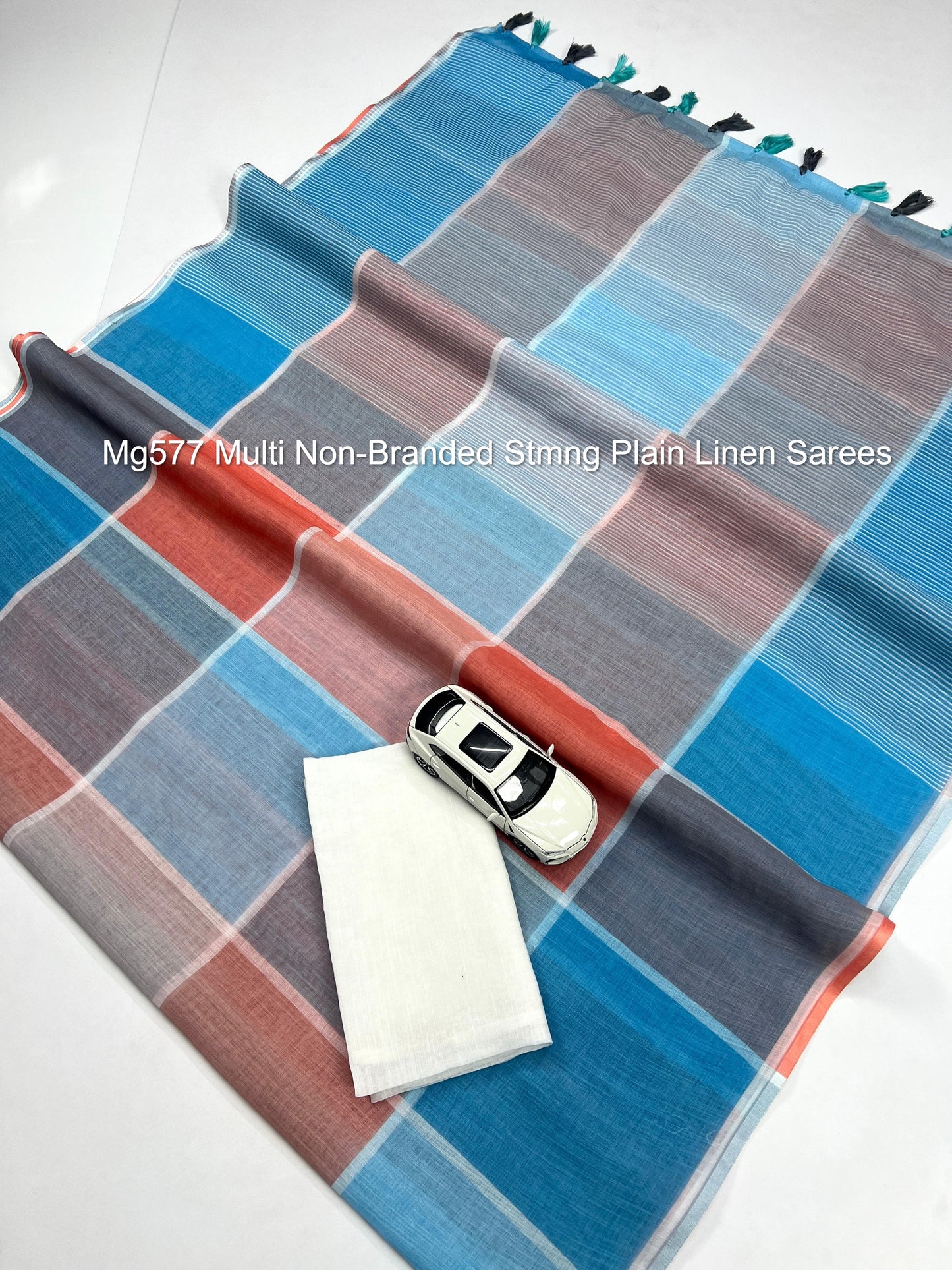 Mg577 Multi Non-Branded Stmng Plain Linen Sarees