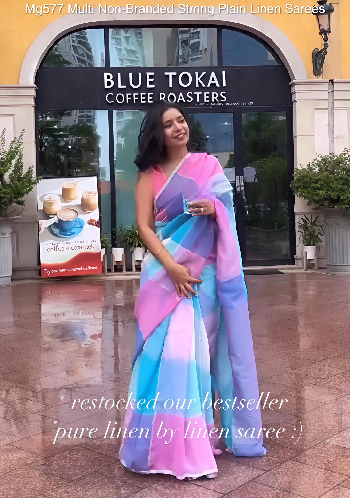Mg577 Multi Non-Branded Stmng Plain Linen Sarees